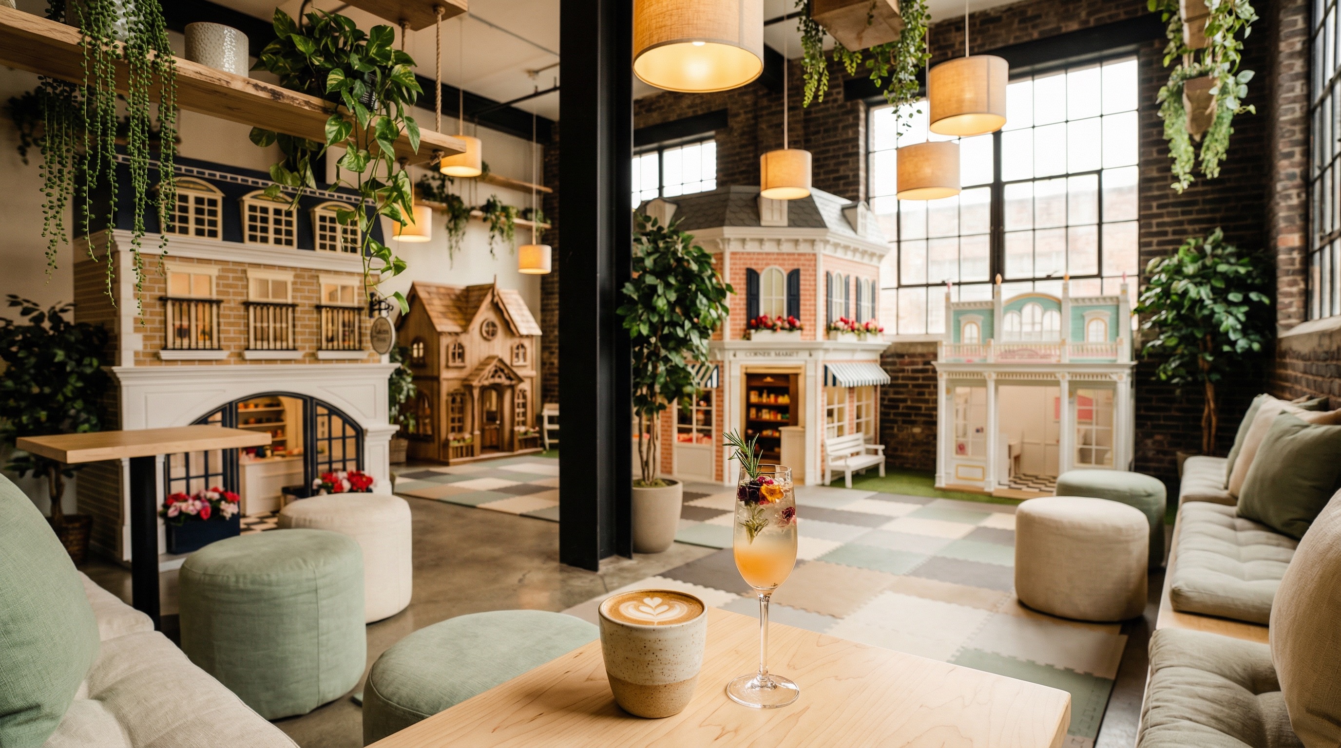 Parent lounge with coffee and village sightlines