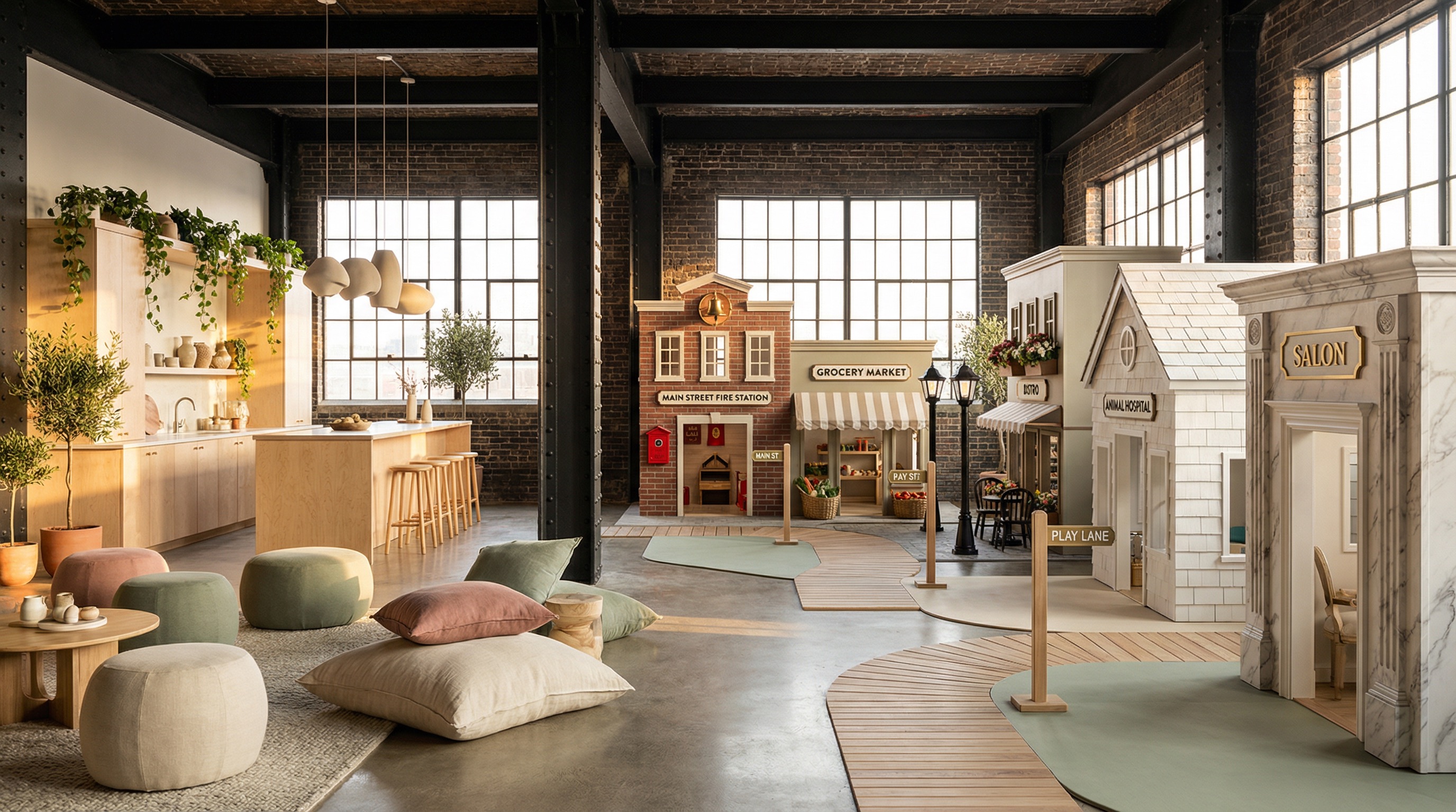 Full scene — lounge and village