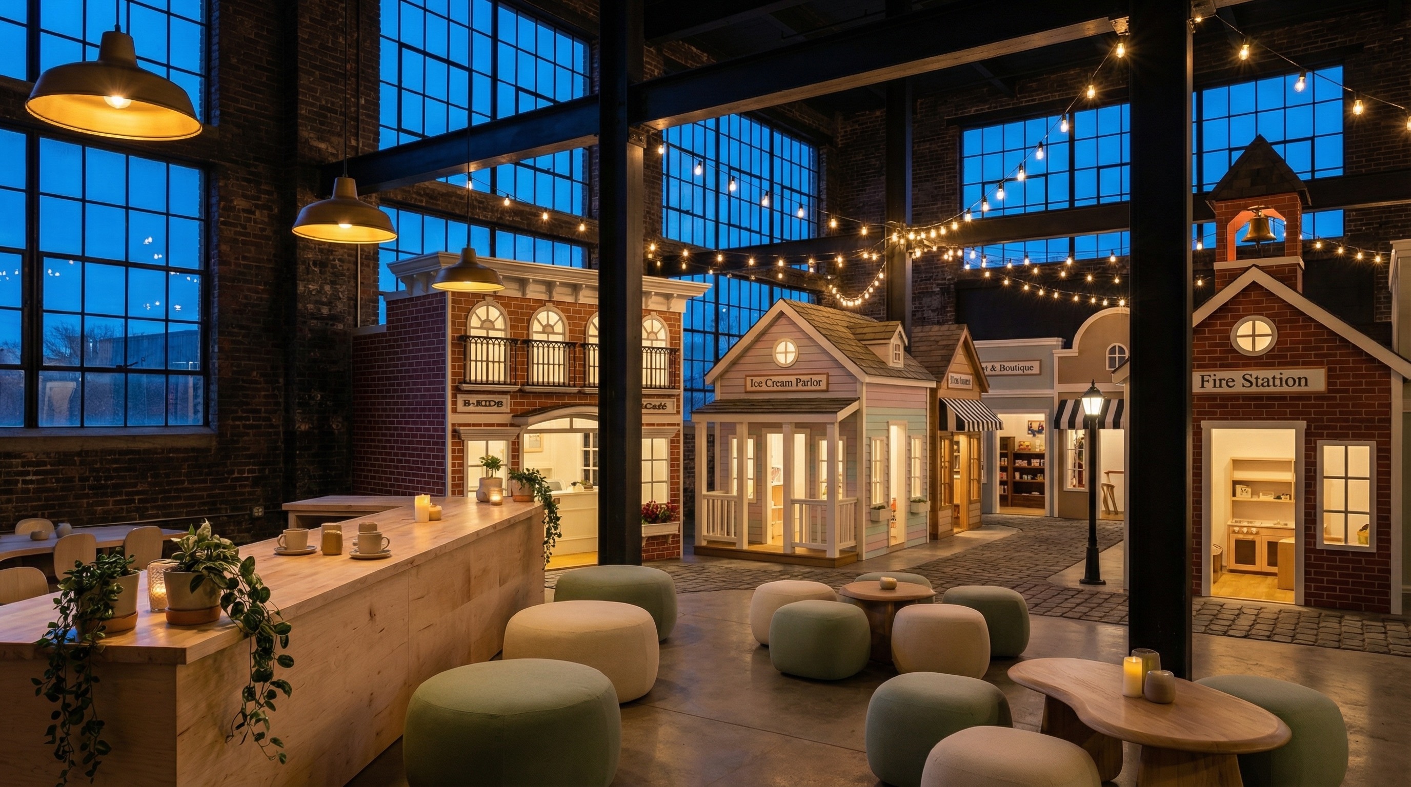 Evening atmosphere with string lights and warm glow